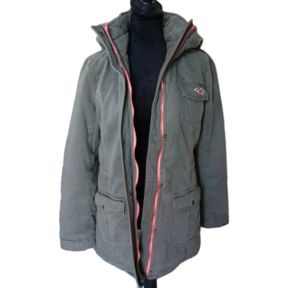 Hollister Women's L Sherpa Lined Olive Green  Hooded Parka Vtg